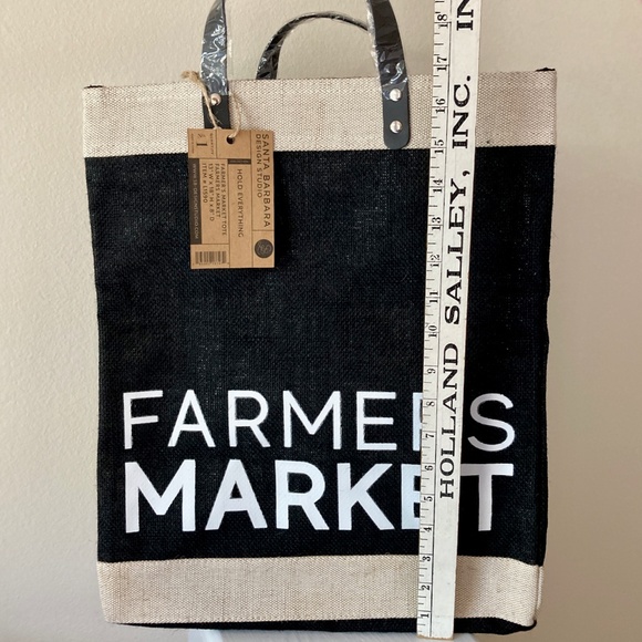 NWT Farmers Market Tote Santa Barbara Design Studio Black Tan Jute Leather 18H - Picture 10 of 15